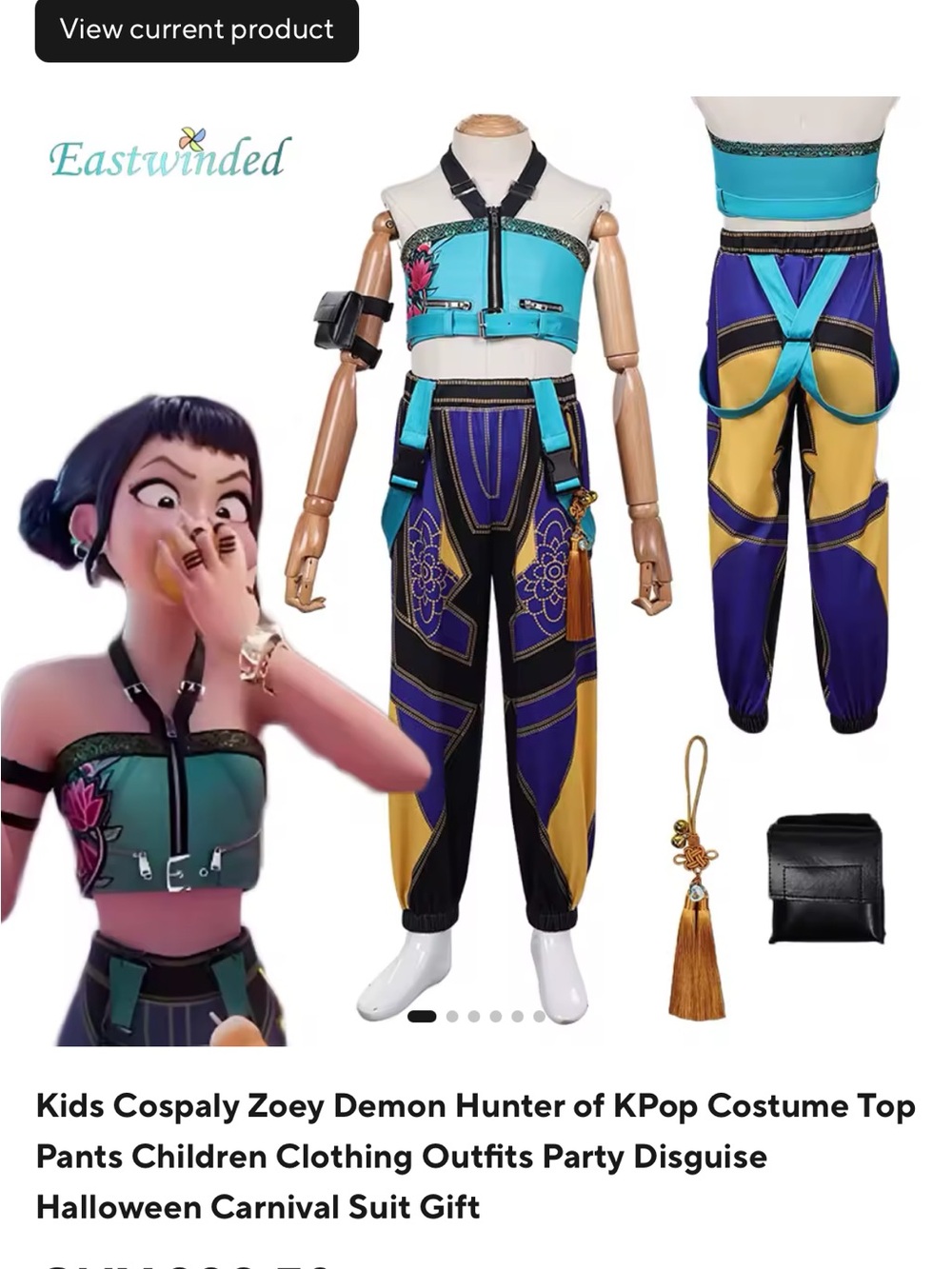 Kids Zoey Demon Hunter Cosplay Costume - Teal, Purple & Gold